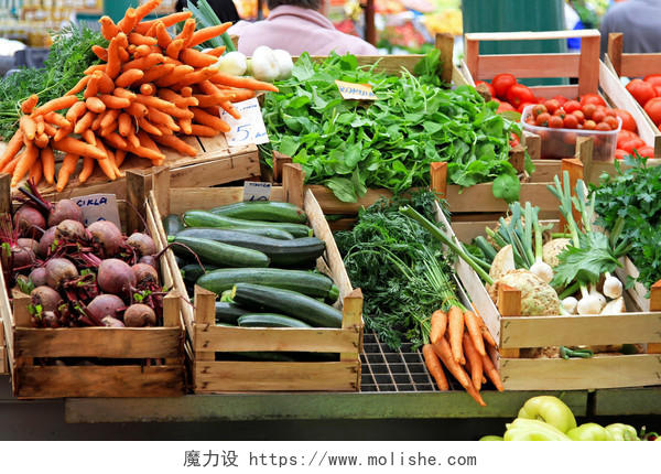 菜市场新鲜蔬菜蔬菜柜台卖菜逛市场